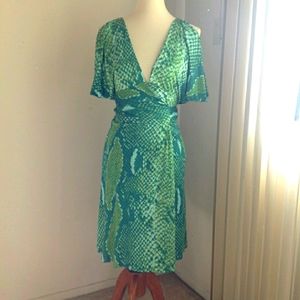 DVF Green Snake Print Wrap Dress
